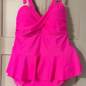 Vibrant Pink Swimsuit with Ruffled Top